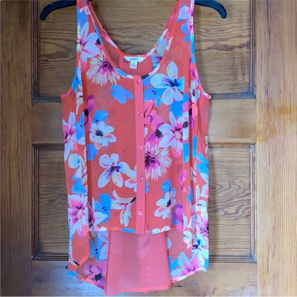CANDIES Floral Button Up Sheer Tank - Picture 5 of 8